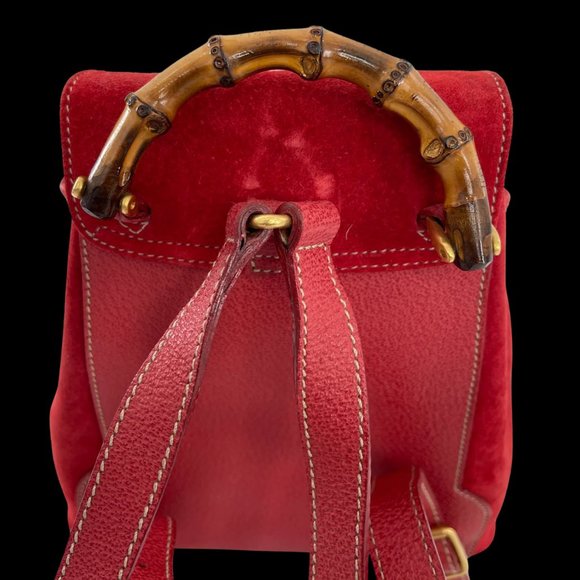 Vintage GUCCI Suede Red Bamboo Backpack (Mini) - Picture 5 of 7